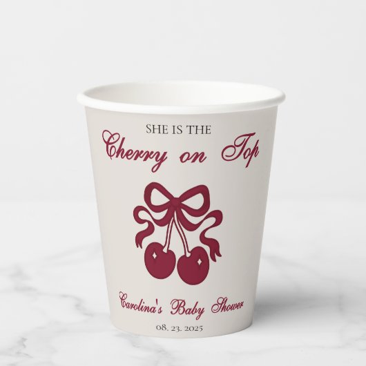 Bourgogne Cherry op Top Baby shower Papieren Bekers (Voorkant)