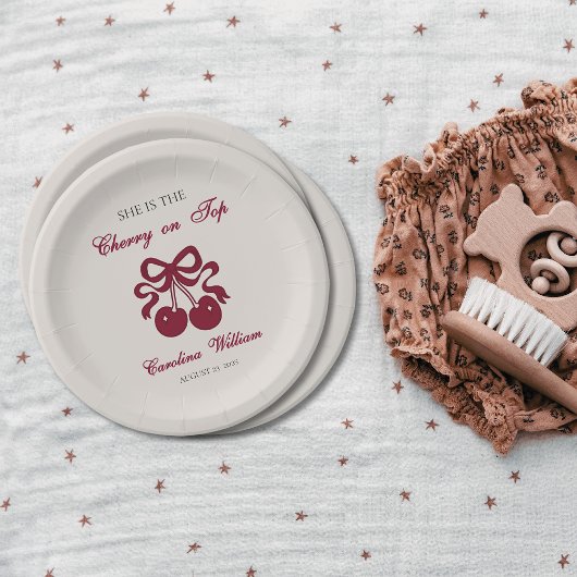Bourgogne Cherry op Top Baby shower Papieren Bordje