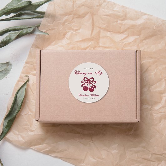 Bourgogne Cherry op Top Baby shower Ronde Sticker