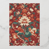 Bourgogne Chinoiserie Huwelijk Elegant Classic Folie Uitnodiging (Achterkant)