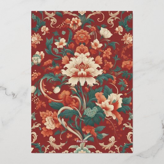 Bourgogne Chinoiserie Huwelijk Elegant Classic Folie Uitnodiging (Achterkant)