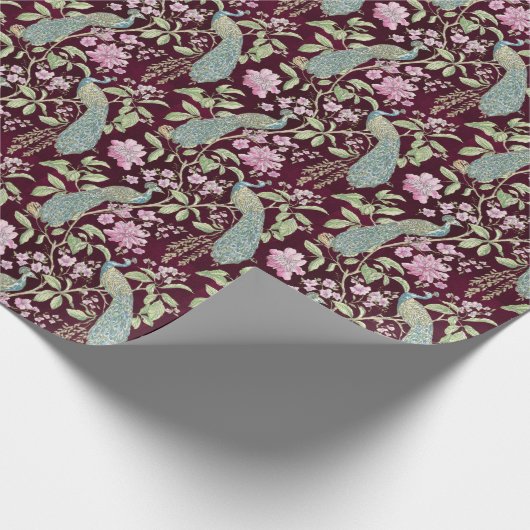 Bourgogne Chinoiserie pauw bloemendecoupage Cadeaupapier (Hoek)