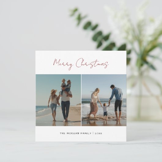 Bourgogne Christmas Beachy Familie Kinder Grappige Feestdagenkaart (Staand voorkant)