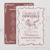 Bourgogne Cocktail en Cowgirls Bash Bachelorette Kaart (Voorkant / Achterkant)