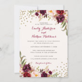 Bourgogne Confetti Bloemen bruiloft uitnodiging (Voorkant)