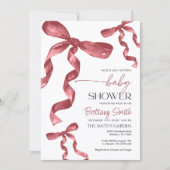 Bourgogne Coquette Bow Baby shower Uitnodiging (Voorkant)