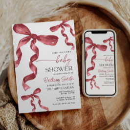 Bourgogne Coquette Bow Baby shower Uitnodiging