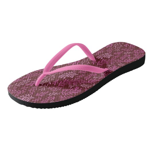 Bourgogne Cranberry en Pink Spring Leaf Pattern Teenslippers (Schuin)