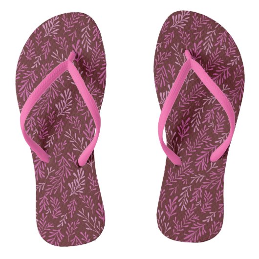 Bourgogne Cranberry en Pink Spring Leaf Pattern Teenslippers (Voetbed)