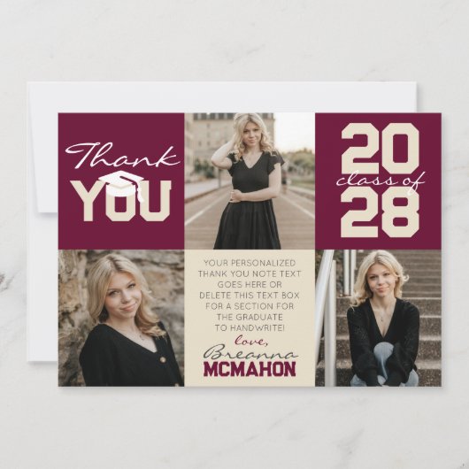 Bourgogne & Cream 3 Foto Afstuderen Dank u Kaart (Voorkant)