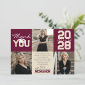 Bourgogne & Cream 3 Foto Afstuderen Dank u Kaart (Staand voorkant)