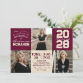 Bourgogne & Cream 3 Foto Afstuderen Uitnodiging (Staand voorkant)