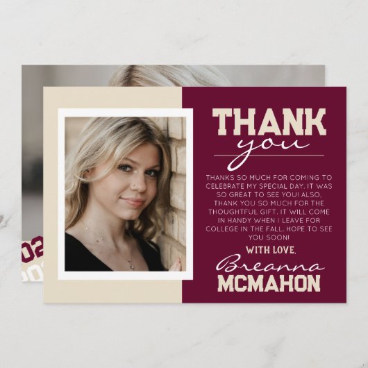 Bourgogne & Cream Afstuderen 2 Foto Dank u kaart (Voorkant / Achterkant)