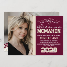 Bourgogne & Cream Afstuderen 2 Fotoaankondiging Kaart