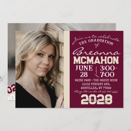 Bourgogne & Cream Afstuderen 2 Fotouitnodiging Kaart (Voorkant / Achterkant)