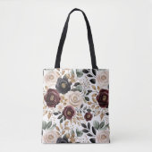 Bourgogne Cream Black Floral Tote Bag (Voorkant)
