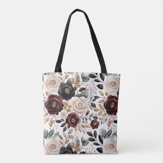 Bourgogne Cream Black Floral Tote Bag (Achterkant)