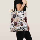 Bourgogne Cream Black Floral Tote Bag (Dichtbij)