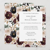 Bourgogne Cream Bloemen bruiloft Kaart (Voorkant / Achterkant)