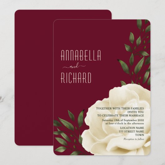 Bourgogne Cream Bloemen bruiloft Kaart (Voorkant / Achterkant)