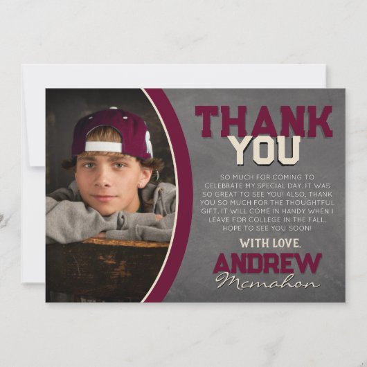 Bourgogne & Cream Chalkboard Afstudeerder Dank u k Kaart (Voorkant)