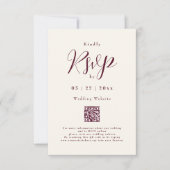 Bourgogne Cream Elegant Script QR Code Wedding RSVP Kaartje (Voorkant)