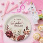 Bourgogne Cream Floral Vrijgezellenfeest Papieren Bordje (Feest)