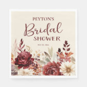 Bourgogne Cream Floral Vrijgezellenfeest Servet (Voorkant)