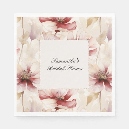 Bourgogne Cream Floral Vrijgezellenfeest Servet (Voorkant)
