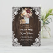 Bourgogne Cream Mauve Rustiek Hout Bloemen Bruilof Kaart (Staand voorkant)