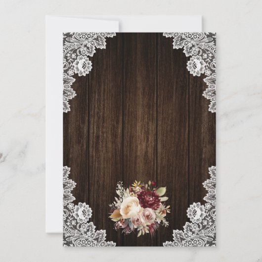 Bourgogne Cream Mauve Rustiek Hout Bloemen Bruilof Kaart (Achterkant)