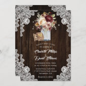 Bourgogne Cream Mauve Rustiek Hout Bloemen Bruilof Kaart (Voorkant / Achterkant)