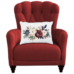 Bourgogne Cream Navy Blue Bloemen Waterverf Slaapk Accent Kussen