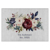 Bourgogne Cream Navy Blue Bloemen Waterverf Snijplank (Voorkant)