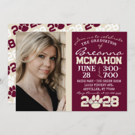 Bourgogne & Cream Paw Print Afstuderen Foto Kaart