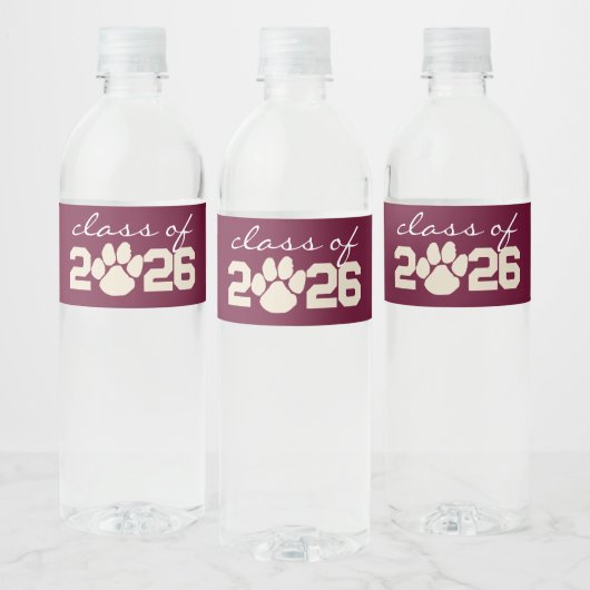 Bourgogne & Cream Paw Print Afstuderen Waterfles Etiket (Flessen)