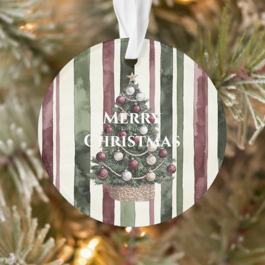 Bourgogne Cream Pine Green Stripes Kerstboom Ornament (Boom)