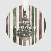 Bourgogne Cream Pine Green Stripes Kerstboom Ornament (voorkant)
