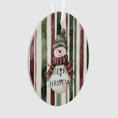 Bourgogne Cream Pine Green Stripes Snowman Ornament (voorkant)