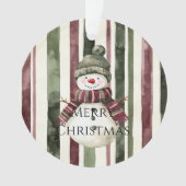Bourgogne Cream Pine Green Stripes Snowman Ornament (voorkant)