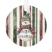 Bourgogne Cream Pine Green Stripes Snowman