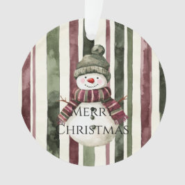 Bourgogne Cream Pine Green Stripes Snowman Ornament