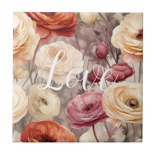 Bourgogne Cream Spring Flowers Love Tegeltje (Voorkant)