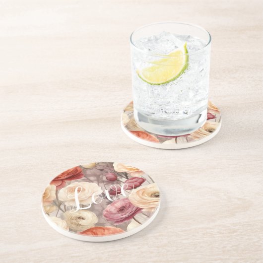 Bourgogne Cream Spring Flowers Love Zandsteen Onderzetter (Zijkant)