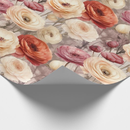 Bourgogne Cream Spring Flowers Vrijgezellenfeest Cadeaupapier (Hoek)