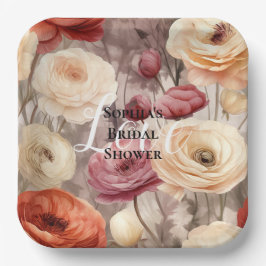 Bourgogne Cream Spring Flowers Vrijgezellenfeest Papieren Bordje