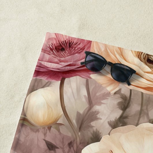 Bourgogne Cream Spring Flowers Vrijgezellenfeest Strandlaken (In situ)