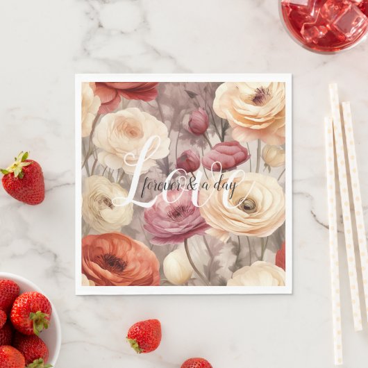 Bourgogne Cream Spring Flowers Wedding Love Servet (Insitu)