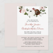 Bourgogne Cream Stoffig Roze Rose Bloemen Bruiloft Kaart (Voorkant / Achterkant)