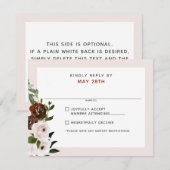 Bourgogne Cream Stoffig Roze Rose Bloemen Bruiloft RSVP Kaartje (Voorkant / Achterkant)